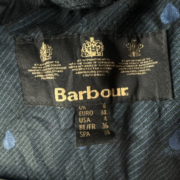 Barbour Retail Beadnell Jacket Waxed Women Full Zip Blue Hooded Size US 4 Adult - Picture 14 of 16